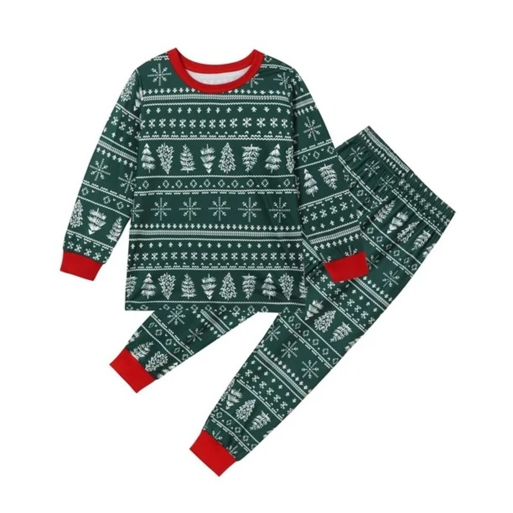 Holiday Fair Isle Pajama Pants in Green Tree Print + Red Cuff ⭐️NWOT⭐️